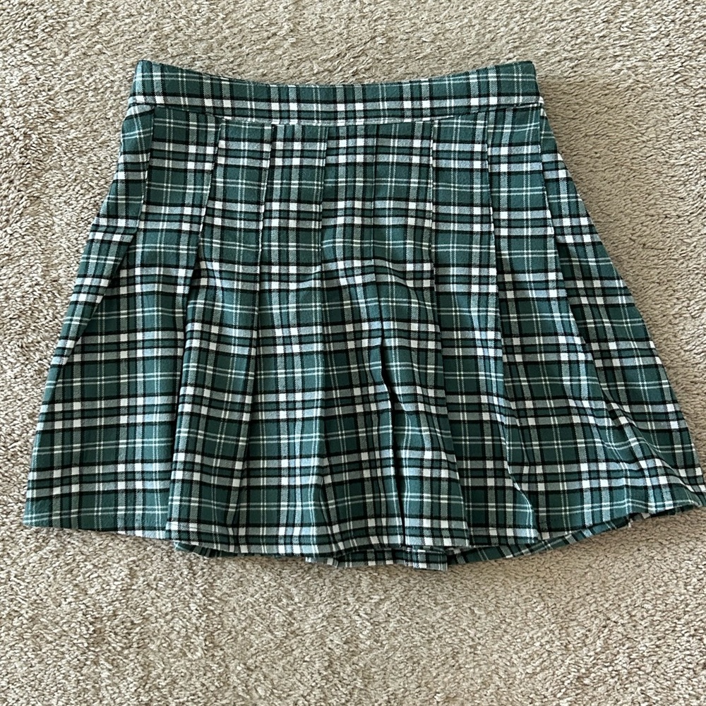 Hollister Green Plaid Pleated Skirt